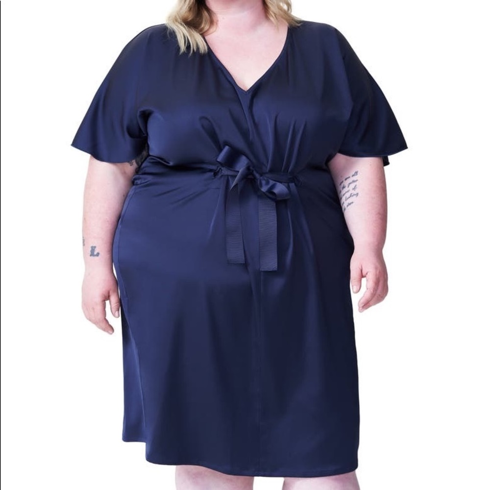 Universal Standard Becca Half Tie Dress Navy EUC US Size L = 22/24
